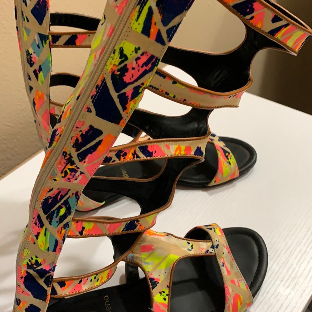Tall multicolor gladiator sandal fits 7.5-8 used